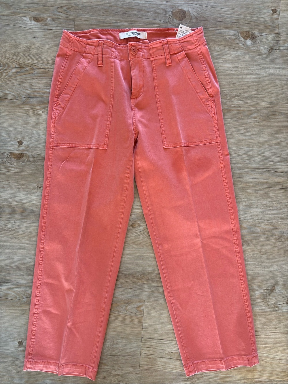 Liverpool Coral Straight-Leg Utility Pants